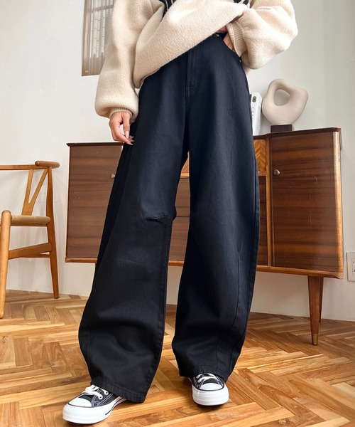 「moment+」 デニムパンツ L サックスブルー レディース_画像3