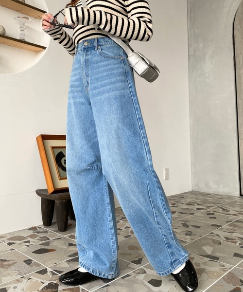 「moment+」 デニムパンツ L サックスブルー レディース_画像4