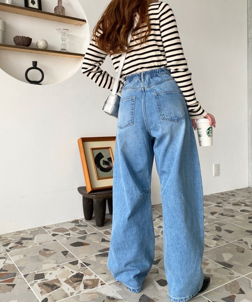 「moment+」 デニムパンツ L サックスブルー レディース_画像5