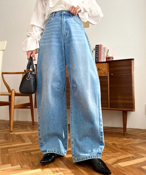 「moment+」 デニムパンツ L サックスブルー レディース_画像6