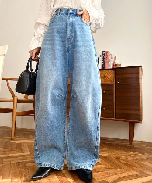 「moment+」 デニムパンツ L サックスブルー レディース_画像7