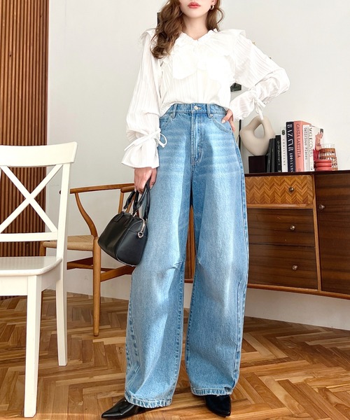 「moment+」 デニムパンツ L サックスブルー レディース_画像9