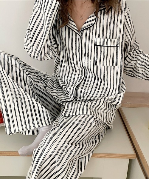 ルームウェア パジャマ レディース 長袖カスレストレイプ柄セットアップパジャマ 上下2点セット Zozotown Yahoo 店 通販 Yahoo ショッピング
