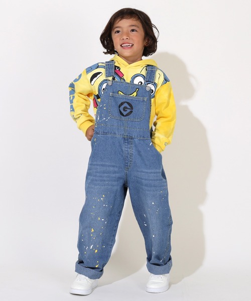 Bape Kids ミニオンズ パーカ 110 + おまけボトムス コスプレにも MINIONS パンツ 親子お揃い ミニオン ペイントデニムサロペット