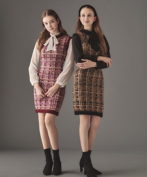 emiriawiz ワンピース Sleeveless tweed knit one-piece レディース  