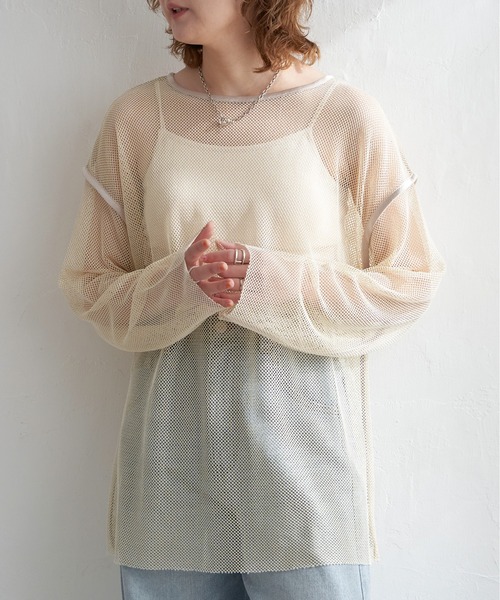 tシャツ メッシュドッキングロングTシャツ レディース SLY tシャツ ASYMMETRY MESH L/S TOPS アシンメトリー メッシュ