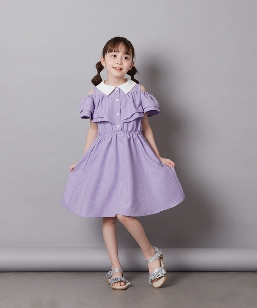 a.v.v ワンピース 「100-130」衿付オフショルワンピース キッズ