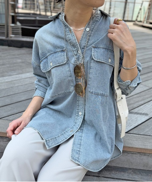 リヴドロワ 【MONN.:.(モン)】ビッグデニムシャツ ブルー MONN.:./ビッグデニムシャツ（シャツ/ブラウス）｜RIVE DROITE
