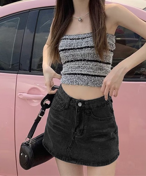 韓国風デニム♥バルーンデニムミニスカート/追跡有 miniministore デニムスカート デニムスカパン キュロット