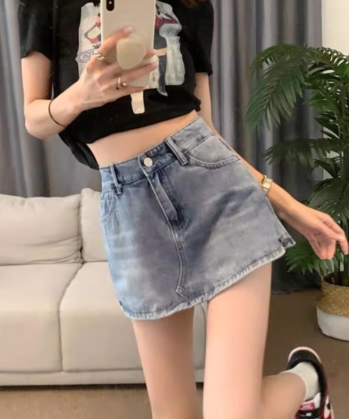 韓国風デニム♥バルーンデニムミニスカート/追跡有 miniministore デニムスカート デニムスカパン キュロット