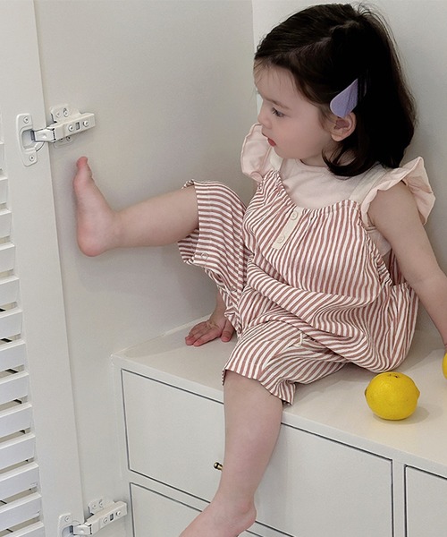 BABY, プードルちゃんのレジメンタルストライプサロペットJSK ブラウン