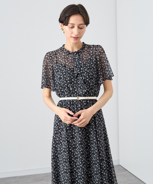 ANAYI ドレス リトルフラワープリントラッフル ワンピース