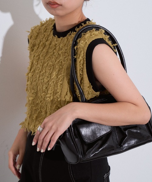 seyto 完売品 / ジャガードフリンジノースリーブトップス ブラック セール】 フリンジジャガードノースリーブ トップ （その他