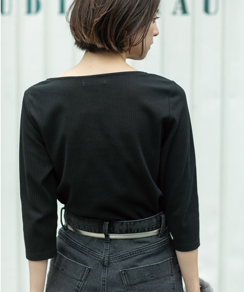 OPAQUE.CLIP tシャツ ボートネック7分袖カットソー「洗濯機洗い