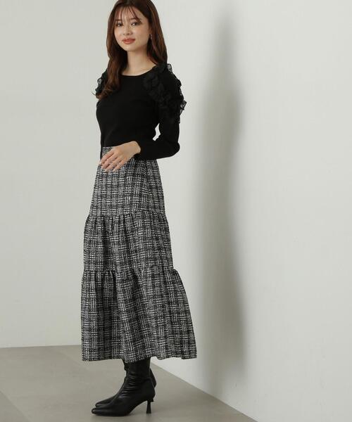 ツイードティアードスカート　ブラック　S 　プロポーションボディドレッシング ツイードティアードスカート ブラック S プロポーションボディ