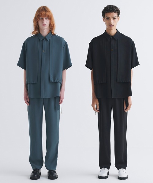 CULLNI ブラック 半袖シャツ CULLNI シャツ Dry Double Satin Layered Short Sleeve Shirt