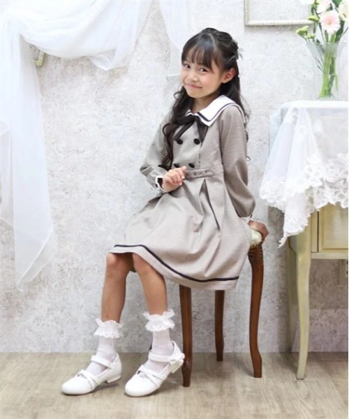 axes femme ワンピース 襟付きWボタンワンピース キッズ 子供服