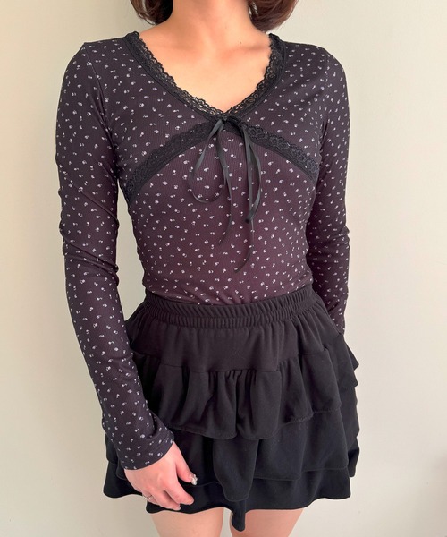 frunco tシャツ Vネック小花柄ロンT レディース : ZOZOTOWN Yahoo!店