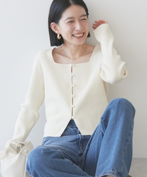 room306CONTEMPORARY リブニットカーディガン　アイボリー　人気 room306 CONTEMPORARY / Rib Knit Cardigan