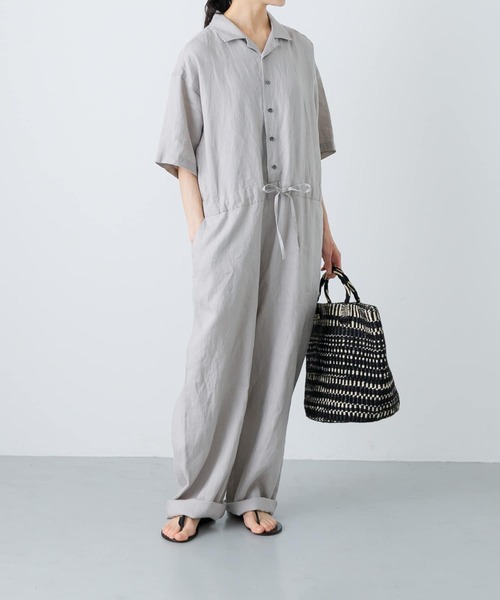 かぐれ パンツ リネンハーフスリーブオールインワン レディース