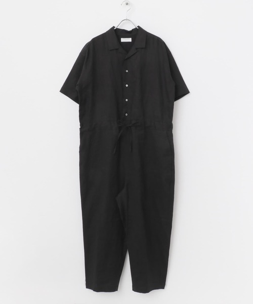 【即配送】かぐれ リネンハーフスリーブオールインワン ブラック かぐれ｜リネンハーフスリーブオールインワン | Rakuten Fashion