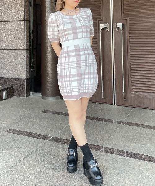 abc*une face ジャガードバックリボンワンピースピンク one way abc une face ワンピース ジャガードバックリボンワンピース