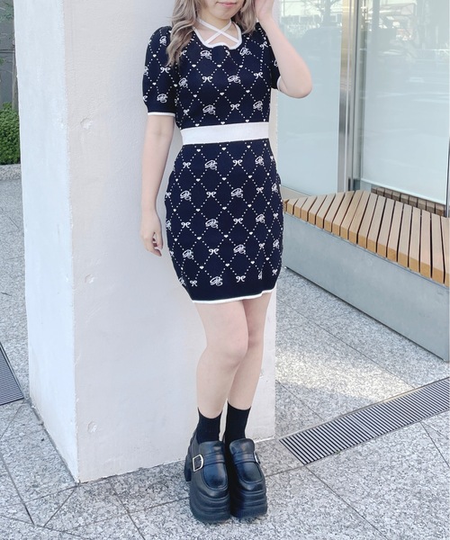 ジャガードバックリボンワンピース abc une face ワンピース ジャガードバックリボンワンピース