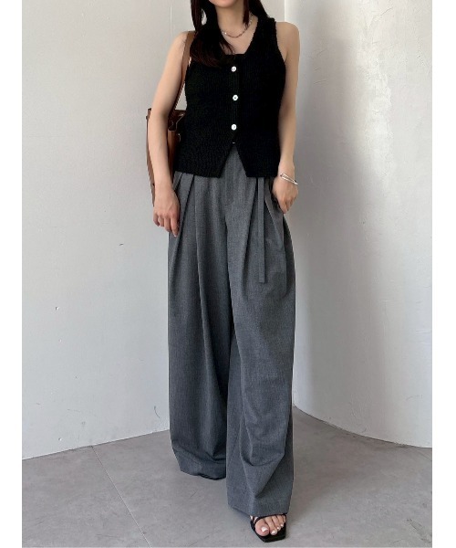 FRAY I.D パンツ ナローベルトハイウエストワイドパンツ  