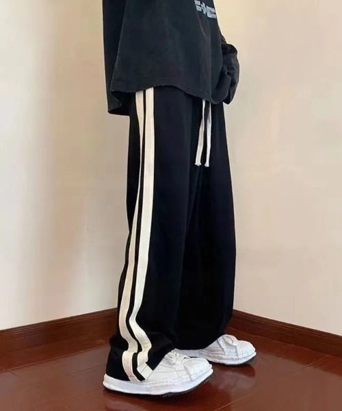 ワイド サイドライン スエットパンツ ジップアップ メンズ スウェットパンツ ジャージ サイドラインスウェットワイドパンツ