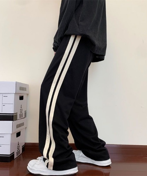 スウェット セット 高級 上品 ジャージ サイドライン パンツ スウェットパンツ ジャージ サイドラインスウェットワイドパンツ