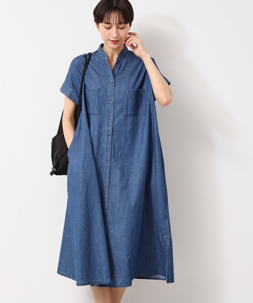 デッサン（Dessin）/【洗える】リネンブレンドデニム調シャツワンピース（S〜L） Dessin（デッサン） ワンピース 「洗える」リネンブレンドデニム調