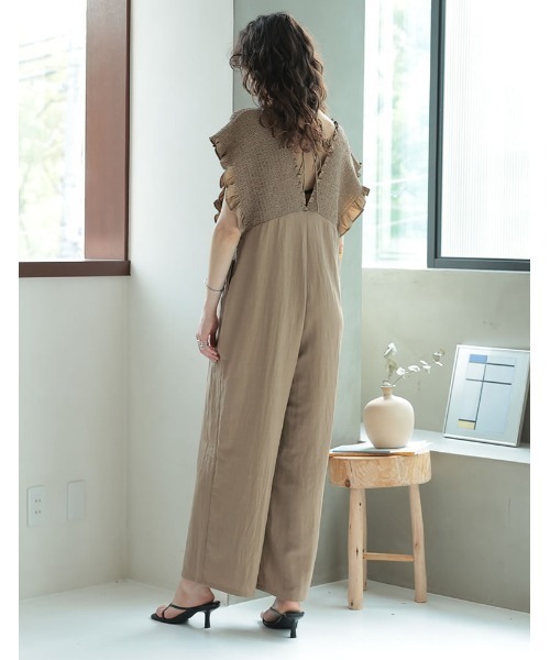【新品】6BEAUTY&YOUTH　オーバーオール　スエード　　サンドベージュ系 リエディ Re:EDIT [2024 SUMMER COLLECTION][低身長/高身長