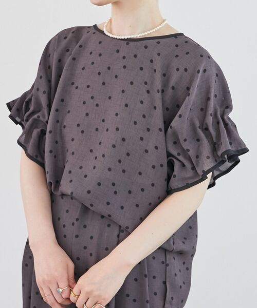 ブラウス シャツ リネンライクスラブドットギャザーブラウス レディース le.coeur blanc ブラウス シャツ リネンライクスラブドット
