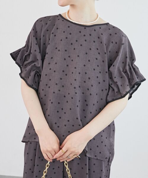 リネンライクスラブドットギャザーブラウス le.coeur blanc ブラウス シャツ リネンライクスラブドット