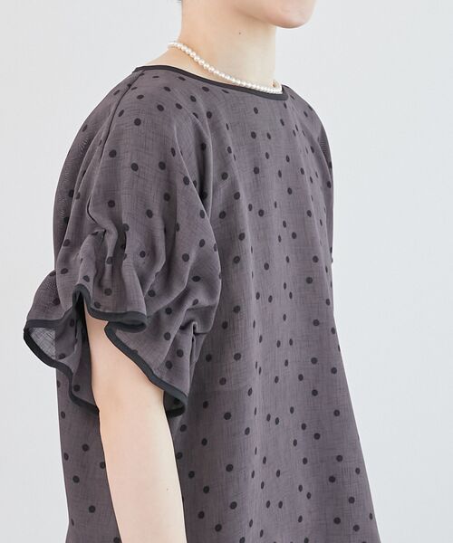 ブラウス シャツ リネンライクスラブドットギャザーブラウス レディース le.coeur blanc ブラウス シャツ リネンライクスラブドット