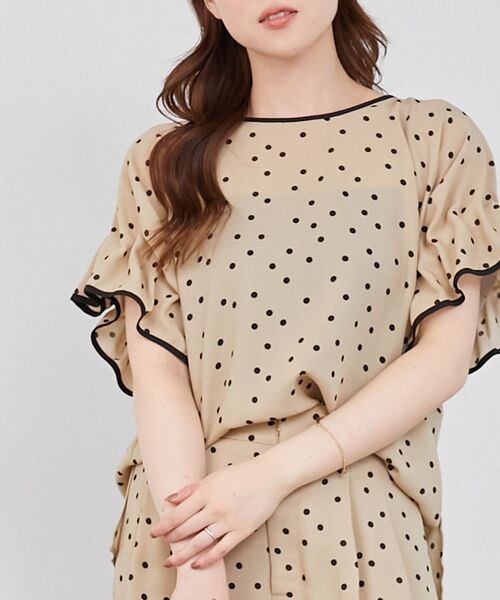 ブラウス シャツ リネンライクスラブドットギャザーブラウス レディース le.coeur blanc ブラウス シャツ リネンライクスラブドット