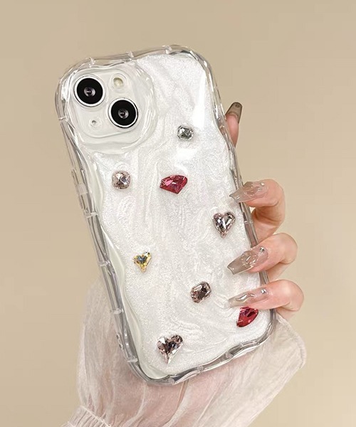 c.u.l スマホケース ビジュー ハート ジュエリー クリア iPhone