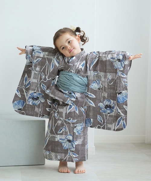 utatane 浴衣 キッズ浴衣3点セット ニコアンティーク かすれアネモネ