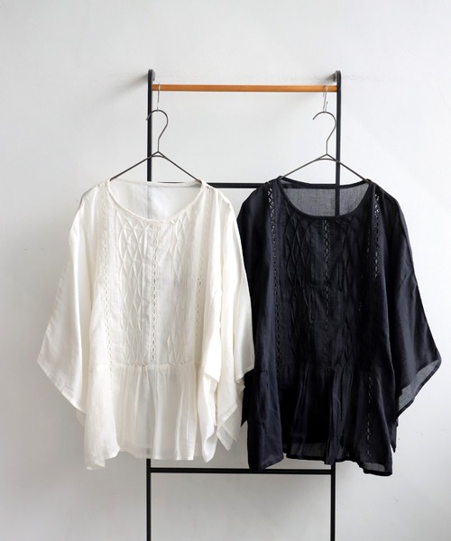 ブラウス シャツ シアースモッキングブラウス レディース antiqua ブラウス シャツ シアースモッキングブラウス