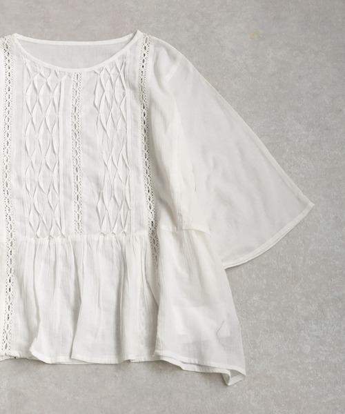 ブラウス シャツ シアースモッキングブラウス レディース TONAL ブラウス シャツ スモッキングシアーブラウス レディース