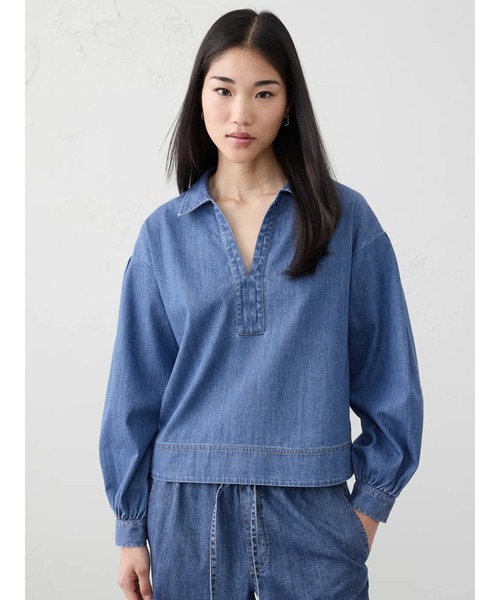 ブラウス シャツ BANANA REPUBLIC FACTORY STORE　　デニム ジョニーカラートップ レディース