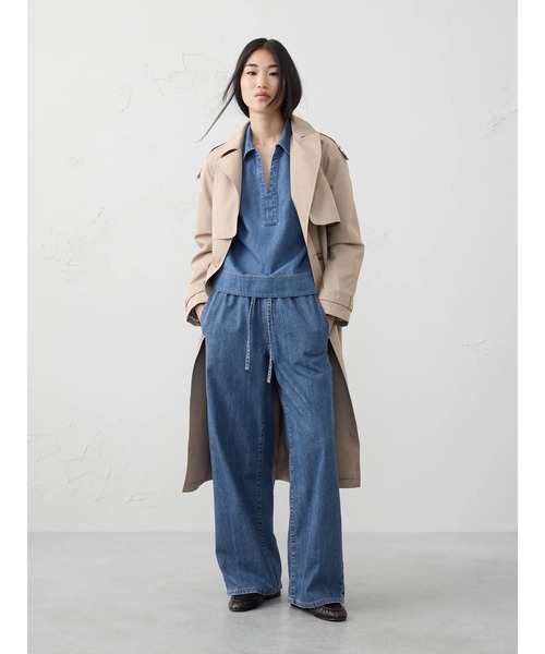 BANANA REPUBLIC バナナリパブリック 長袖デニムシャツ　無地柄L 90s バナナリパブリック 長袖 デニム シャツ メンズ M 古着 90年代