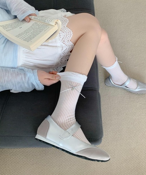 mosox レッグウォーマー チャーム付きリボンフリルレッグウォーマー