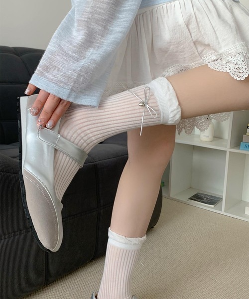 mosox レッグウォーマー チャーム付きリボンフリルレッグウォーマー