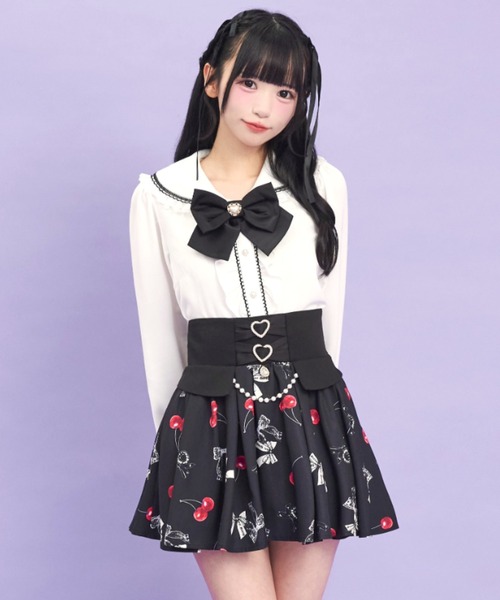 新品 Secret Honey チュールミニスカート （S.M） Secret Honey（シークレットハニー） スカート チェリーリボンプリント