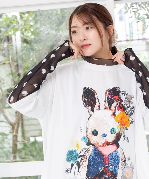 スカラー　scolar 152745：ウサぬい柄レイヤード風 接触冷感チュニック 152745：ウサぬい柄レイヤード風 接触冷感チュニックの通販-ScoLar
