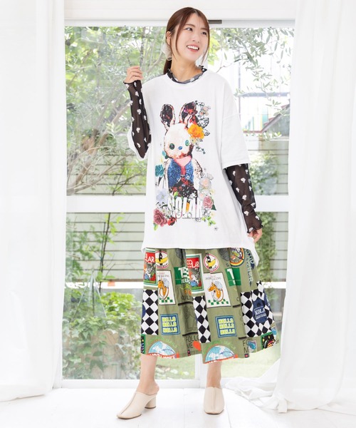 ScoLar - スカラー　scolar 152745：ウサぬい柄レイヤード風 接触冷感チュニック ScoLar - スカラー scolar 152745：ウサぬい柄レイヤード風 接触