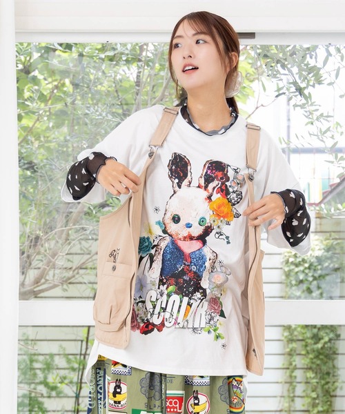 ScoLar tシャツ 152745：ウサぬい柄レイヤード風 接触冷感