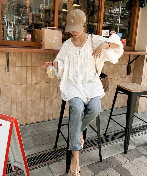 「ISOOK」 7分袖ブラウス FREE アイボリー レディース_画像3