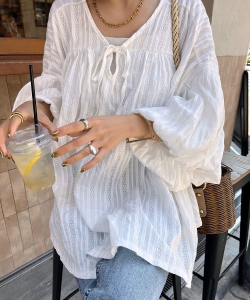 「ISOOK」 7分袖ブラウス FREE アイボリー レディース_画像4